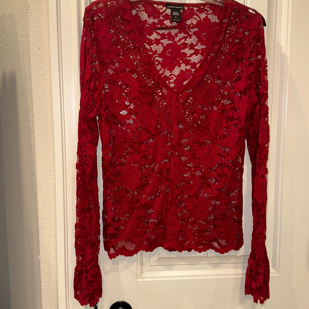 Moda International lace see thru blouse red size XL